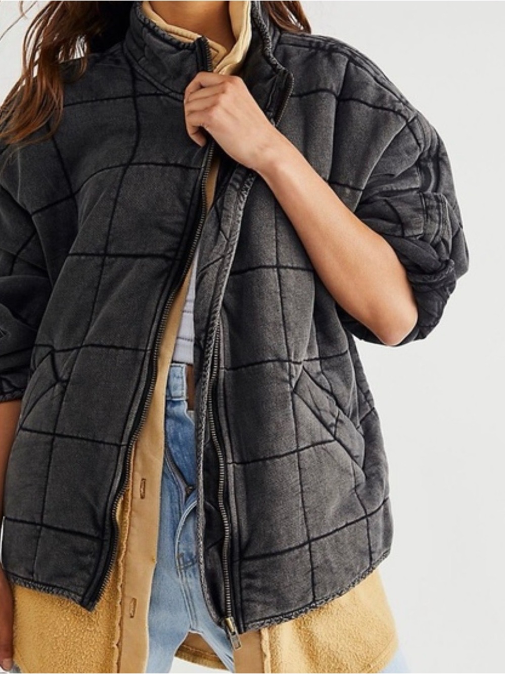 Free People Charcoal Quilted Boxy Utility Jacket